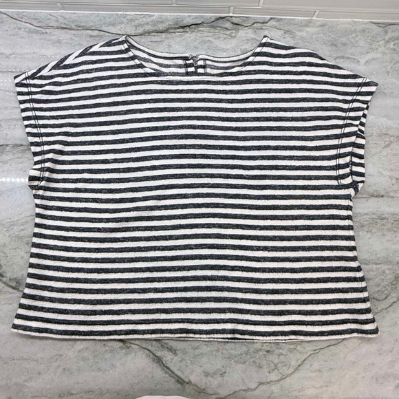 Alice + Olivia Black/White Striped Crop Top Short Sleeve Boat Neck SZ M - Picture 1 of 8